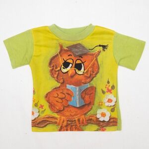 Vintage 60s 70s Shirtees Photo Shirt Size 2 Made in USA Edna Vierra Owl Baby T